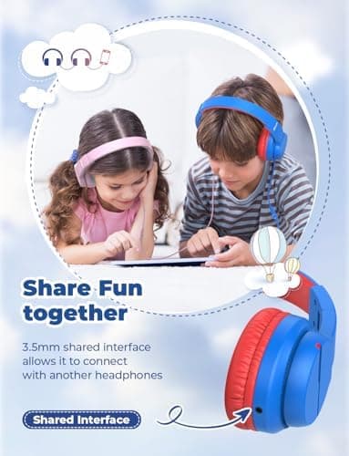 iClever Kids Headphones for School Travel, Safe Volume Limited, HD Mic Stereo Sound Over-Ear Girls Boys Headphones for Kid, FunShare Foldable 3.5mm Wired for iPad Computer, HS19 - Image 4