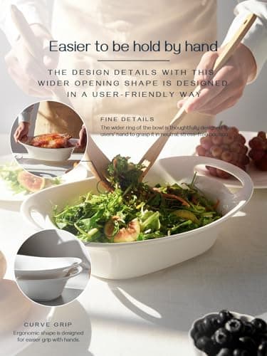 DOWAN Large Serving Bowls with Handles, 60 OZ Oval Serving Platter for Turkey, Fruit Salad Serving Dishes for Entertaining, Porcelain Pasta Bowls for Thanksgiving Day, Parties, Set of 2, Soft White - Image 7