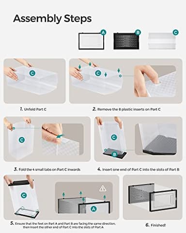 SONGMICS Shoe Boxes, Pack of 12 Shoe Storage Organizers, Stackable Clear Plastic Boxes for Closet, Sneakers, 13.1 x 9.1 x 5.6 Inches, Transparent and Black ULSP006B12 - Image 7