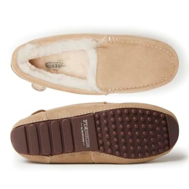 Dearfoams Women's Fireside Water Resistant Indoor/Outdoor Genuine Shearling Mel Moccasin Slipper, Wide Widths - Image 7