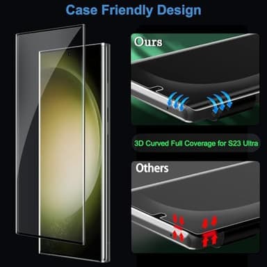 3 Pack Galaxy S23 Ultra Screen Protector, HD Clear Tempered Glass, Fingerprint Unlock, 3D Curved, Scratch Resistant, No Bubble for Samsung Galaxy S23 Ultra 5G Glass Screen Protector - Image 8