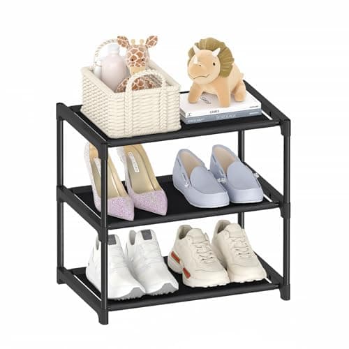 Autonomier 3 Tier Small Shoe Rack, Narrow Stackable Kids Toddler Adult Shoe Storage Organizer Shelf for Closet Floor Front Door Entrance Entryway, Free Standing Shoe Rack Organization Shelves - Image 1