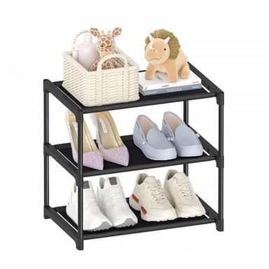 Autonomier 3 Tier Small Shoe Rack, Narrow Stackable Kids Toddler Adult Shoe Storage Organizer Shelf for Closet Floor Front Door Entrance Entryway, Free Standing Shoe Rack Organization Shelves - Image 1