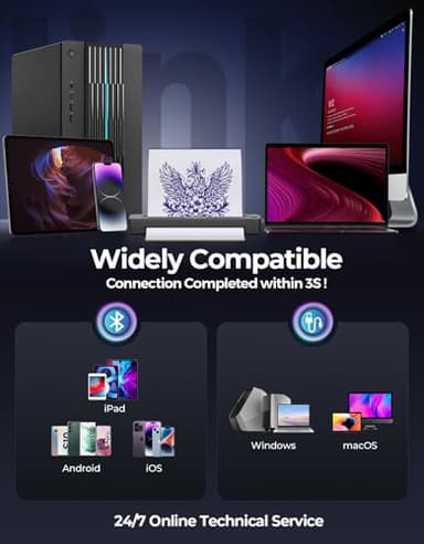 MUNBYN Tattoo Stencil Printer ITP06, 300DPI Wireless Thermal Tattoo Printer with 20 Transfer Papers, Tattoo Printers Compatible with Smartphone & PC for Tattoo Artists & Beginners - Image 4