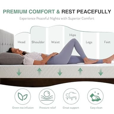 Queen Mattress in a Box, 12 inch Mattresses for Platform Bed Double Size Daybed, Green Tea Memory Foam Mattress for Cool Sleep & Pressure Relief, Medium Firm - Image 5