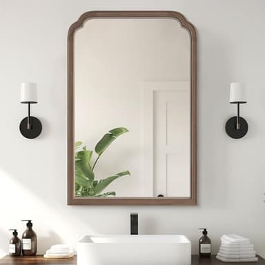 WallBeyond Wooden Framed Wall Mirror, Natural Wood Bathroom Vanity Mirror for Entryway, Living Room or Bedroom Home Decor Vertical or Horizontal Hanging [24" x 36" Walnut Color] - Image 1