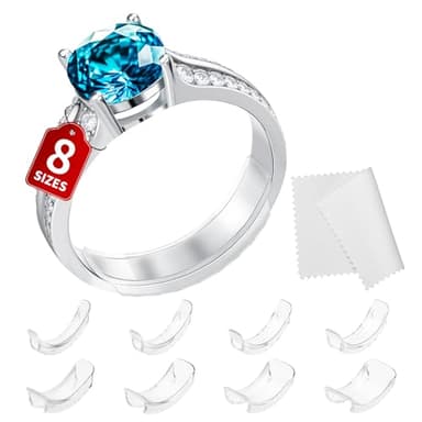 Ring Sizers for Loose Rings - 8 Pack Invisible Guards Resizer for Men and Women, Use 8 Width Sizes Easy-Clip Ring Adjuster, Spacers & Tighteners, Fit Almost Any Rings, Fits Bands Width to 1-8mm - Image 1