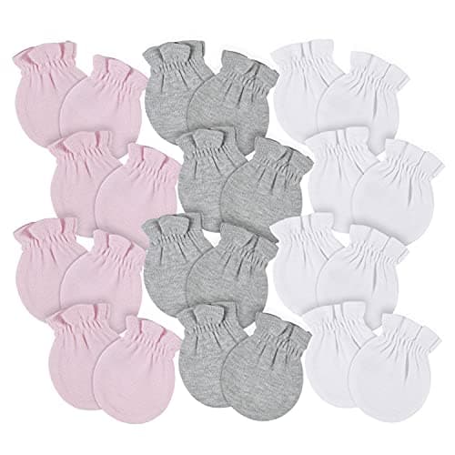 Gerber Baby 8-Pack Scratch Mittens, Pink/Gray/White, 0-3 Months (12-Pack) - Image 1