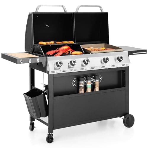 Captiva Designs Propane Gas Griddle Grill Combo with Porcelain-Enameled Cast Iron Grate & Cast Iron Pan, Dual BBQ Grill With Flat Top Griddle for Outdoor Kitchen & Backyard Barbecue,696 SQIN Cook Area - Image 1