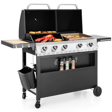 Captiva Designs Propane Gas Griddle Grill Combo with Porcelain-Enameled Cast Iron Grate & Cast Iron Pan, Dual BBQ Grill With Flat Top Griddle for Outdoor Kitchen & Backyard Barbecue,696 SQIN Cook Area - Image 1