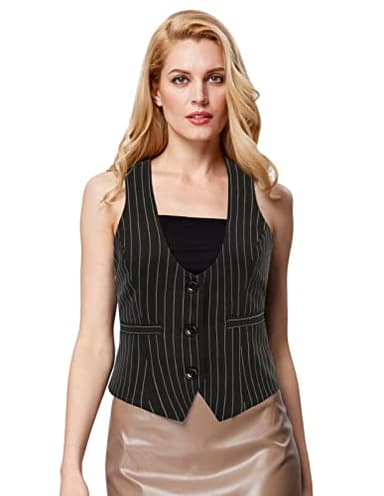 GRACE KARIN Black Vest for Women Blazer Vintage Pinstripe Vest Suit Jackets - Image 5