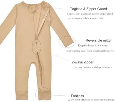 Aablexema Baby Cotton Footless Pajamas with Mitten, 3-pack Infant Romper Zip Up One Piece Jumpsuits Outfit - Image 4