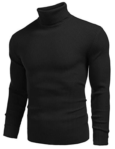 COOFANDY Men's Ribbed Slim Fit Knitted Pullover Turtleneck Sweater, Black, Medium - Image 2