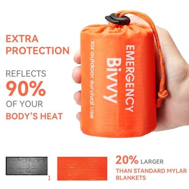 Esky Emergency Sleeping Bag, 4 Pack Portable Thermal Bivy Sack, Waterproof Lightweight Emergency Blanket Survival Gear with Compass and Whistle for Camping Hiking Outdoor Adventure, Orange - Image 4