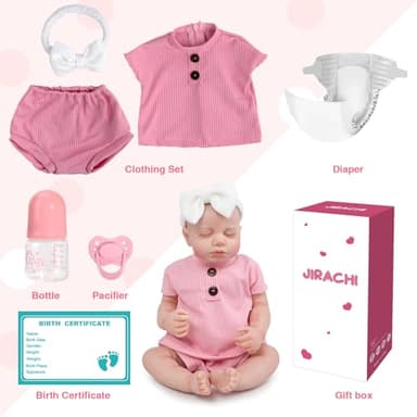 Jirachi Realistic Reborn Baby Dolls, 18 Inch Real Life Full Body Vinyl Sleeping Baby Girl, Newborn Lifelike Reborn Baby Dolls with Pink Clothing Set - Image 7