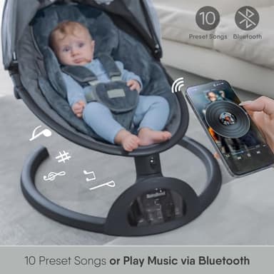 BabyBond Baby Swings for Infants, Bluetooth Infant Swing with Music Speaker, 3 Seat Positions, 5 Point Harness Belt, 5 Speeds and Remote Control - Portable Baby Swing for Indoor and Outdoor (Black - Image 7