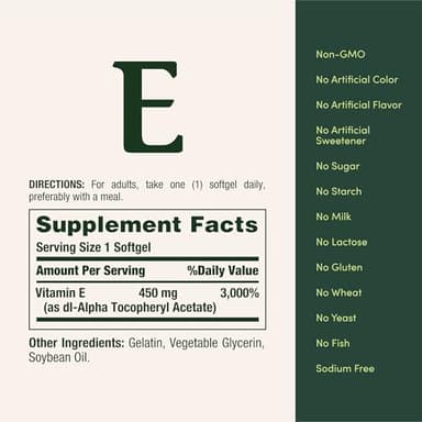 Nature's Bounty Vitamin E 1000 IU Softgels, Supports Antioxidant Health & Immune System, 1 Serving per Day, No Gluten, 60 Softgels (Pack of 1) - Image 5