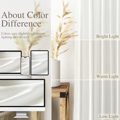 Ivory Kitchen Cafe Curtains 45 Inch Length 2 Panel Set Back Tab Rod Pocket Semi Sheer Light Filtering Short Curtain Farmhosue Small Curtains for Basement Window Bathroom Living Room 52x45 Inches Long - Image 4
