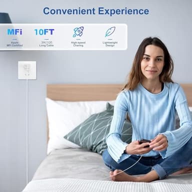 for 10ft iPhone Charger Fast Charging Block, [MFi Certified] Wall Charger Plug and USB C to Lightning Cable Cord Long,Type C Cube Brick Box for Apple iPhone 14 Pro Max/14/13 Pro/12 Mini/12/11/iPad Air - Image 6