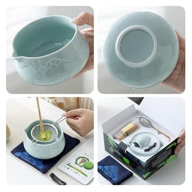 TEANAGOO 7 Pcs Matcha Whisk Set Blue, Ceramic Matcha Set, Matcha Kit for Ceremony, Matcha Tea Set for Making Breakfast/Latte, Tradition Whisk Set and Bowl with Scoop&Sifter, Gift for Friend/Family - Image 5