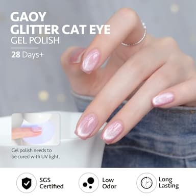 GAOY Cat Eye Gel Nail Polish, 16ml Pink Glitter Holographic Nail Polish with Magnet, Reflective Translucent UV Gel, 2219 Dazzling Pink - Image 5