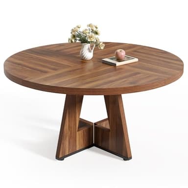LITTLE TREE Round Dining Table for 4-6 People, 47 Inches Dining Room Table with Wooden Pedestal Base, Brown Dinner Tables, Circle Kitchen Tables for Dining Room, Kitchen, Living Room(Table Only) - Image 1