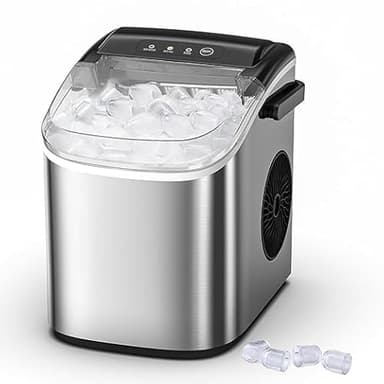 Portable Bullet Ice Maker Machine, One-Click Operation Ice Machine 34LBS/24Hr Production, 6-8 Minutes Quick Ice Making, 1.2L Water Tank, Silver - Image 1