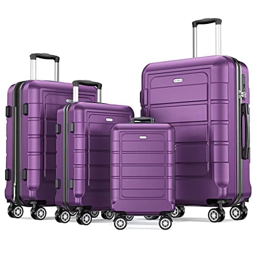 SHOWKOO Luggage Sets Expandable PC+ABS Durable Suitcase Sets Double Wheels TSA Lock 4 Piece Luggage Set Purple - Image 1