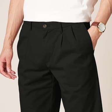 Amazon Essentials Men's Classic-Fit Wrinkle-Resistant Pleated Chino Pant (Available in Big & Tall), Black, 46W x 30L - Image 4