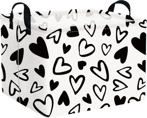 FXOCSHE Rectangular Easter Basket,Heart Gift basket Organizer Bins for Girls Room Decor,Nursery hamper,Easter decor(Lovely black heart) - Image 1