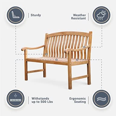 Cambridge Casual Arie 4-Foot Teak Wood Outdoor Garden Bench – Weather-Resistant Wooden Patio Bench for Porch, Deck, Lawn, Backyard, or Balcony – Stylish and Durable Seating - Image 4