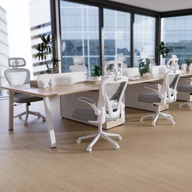 SeekFancy Computer Desk Chair, Ergonomic Office Chair M903 with Wheels, High Back Mesh Office Chair with Adjustable Lumbar Support, Headrest, Flip-Up Armrests, Withe Grey - Image 3