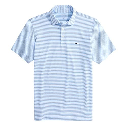 vineyard vines Men's Bradley Stripe Sankaty Performance Polo, Ocean Breeze Tejeda, Large - Image 1