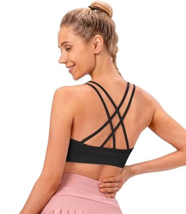 VEQKING Women's Cross Back Sports Bra Padded Strappy Medium Support Yoga Bra for Workout Fitness 3 Pack - Image 2