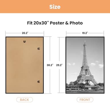 upsimples 20x30 Picture Frame Black 3 Pack, Scratch-Proof Poster Frames 20 x 30 for Photo Gallery - Slide-In Strips, Horizontal or Vertical Wall Mounting - Image 3