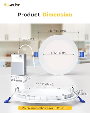 Ensenior 24 Pack 6 Inch LED Recessed Ceiling Light, Dimmable, 2700K-6000K 6CCT, 1050LM 12W 120V, High Brightness Canless Wafer Downlight - ETL&FCC&IC - Image 5