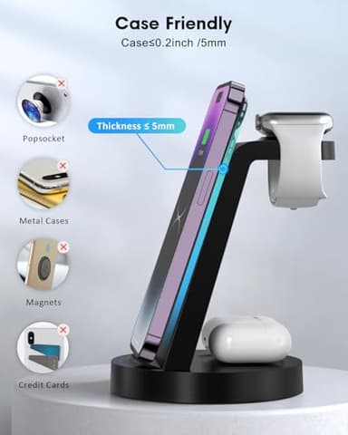 3 in 1 Charging Station for Apple Device, Wireless Charger for iPhone 16e 16 15 14 13 12 11 Pro Max & Apple Watch iwatch- Charging Stand Dock for AirPods - Image 5