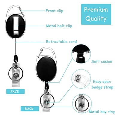 Diateklity 20 Pack Retractable Badge Holder with Carabiner Reel Clip, Badge Reel Bulk ID Card Key Holder with Ring, Heavy Duty Black Key Chain Extender for Office Work Employee - Image 7