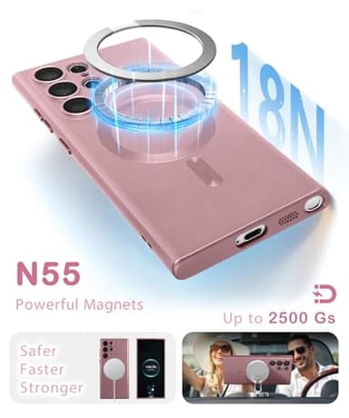 Amzfield Magnetic for Samsung Galaxy S22 Ultra Case for Women Men Girls [Compatible with MagSafe] [Camera Lens Protector] Matte Cute Slim Soft Silicone Bumper Shockproof Metallic Phone Case, Pink - Image 3