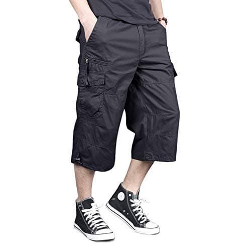 MAGNIVIT Mens Capri Long Twill Elastic Cargo Shorts Below Knee 3/4 Cargo Shorts Cotton Relaxed Fit Casual Multi-Pocket Grey 36 - Image 1