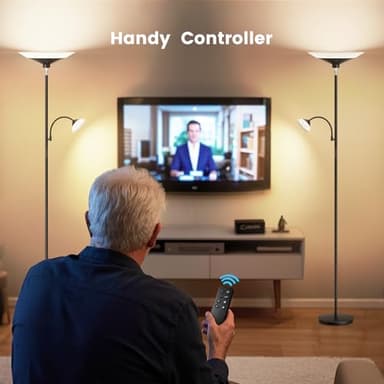 SIBRILLE Upgraded 2-in-1 Torchiere Floor Lamp, Dimmable Standing Lamp with Remote&Touch Control, 34W Brightness Adjustable Floor Reading Light, Black Modern Corner Lamp for Living Room Bedroom Office - Image 5