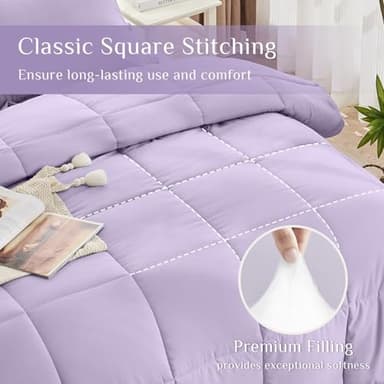 JOLLYVOGUE Queen Comforter Set, Ultra-Soft Bed in a Bag Queen Size 7 Pieces, Oeko-TEX Certified Bedding Set with Down Alternative Comforter, Sheets, Pillowcases & Shams, Lavender - Image 3