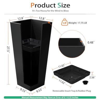 Heyzier Tall Planters for Outdoor Plants, Large Resin Flower Pots for Garden, Front Porch, Patio, Indoor - Set of 2 (Black, 27.5 inch - 2 Pack) - Image 2