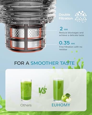 Cold Press Juicer Machines, EUHOMY 5.5" Wide Feed Chute, Slow Masticating Juicer for Whole Vegetables and Fruits, 99.6% High Juice Yield, Easy to clean, Juicer Machines with BPA Free, Black - Image 5