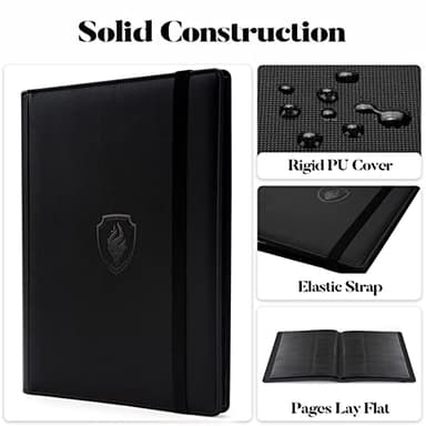 Trading Card Binder 9 Pocket, Fabmaker PU Cover Card Collection Binder for 360 Cards, Premium Card Book, Sturdy Card Holder Folders, Card Album for YuGiOh, MTG, TCG, Game Cards & Sports Cards, Black - Image 2