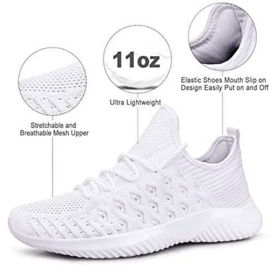 Feethit Womens Slip On Walking Shoes Non Slip Running Shoes Breathable Workout Shoes Lightweight Gym Sneakers White Size 8 - Image 2