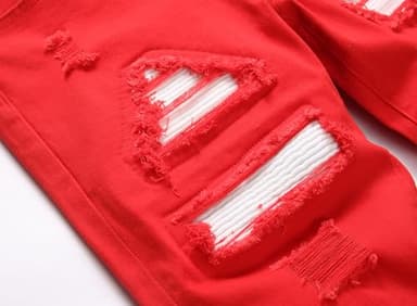 GHYYHG Men's Ripped Patch Elastic Jeans Fashion Slim Fit Regular Denim Pants(40,23831 Red White) - Image 5
