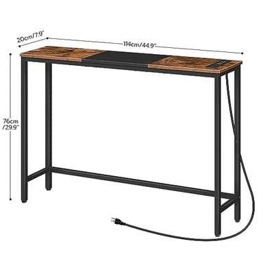 HOOBRO Narrow Console Table with Power Outlets, 44.9-Inch Sofa Table, Slim Behind Couch Table, Entryway Display Shelf, for Living Room, Foyer, Hallway, Rustic Brown and Black BF114UXG01 - Image 3
