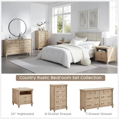T4TREAM 24'' Farmhouse End Table w/4 Solid Wood Feet, Large 2 Drawers Wide Sofa Side Table with Charging Station, Tall Modern Wood Square Nightstand for Living Room, Bedroom, Office, Natural Oak - Image 5
