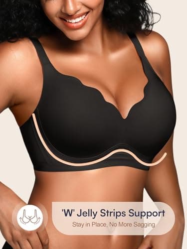 Cuteio Wireless Jelly Bras for Women No Underwire with Support - Seamless Wirefree Bralettes Everyday Full Coverage Comfort Tshirt Padded Bra Black L - Image 2